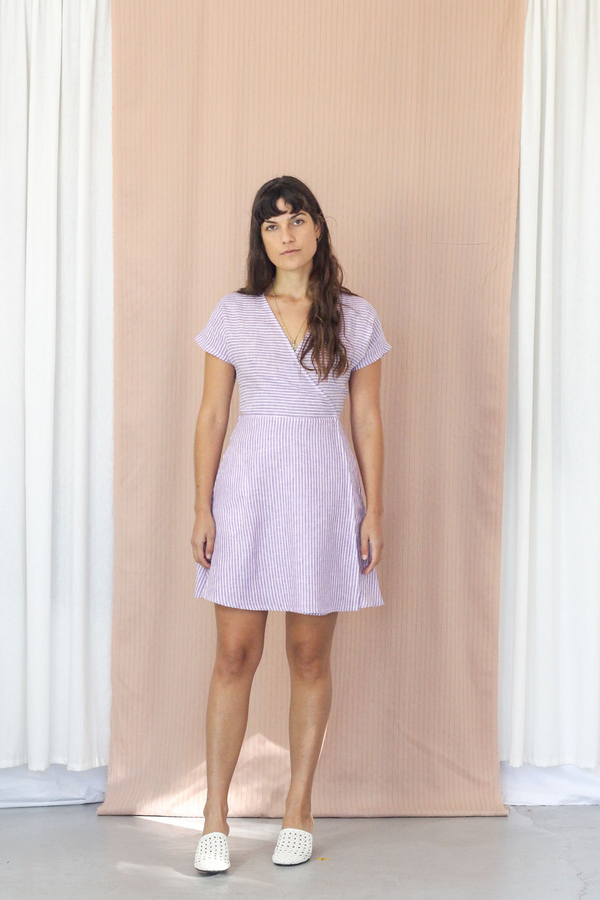 Sophia Wrap Dress- Lilac Stripe