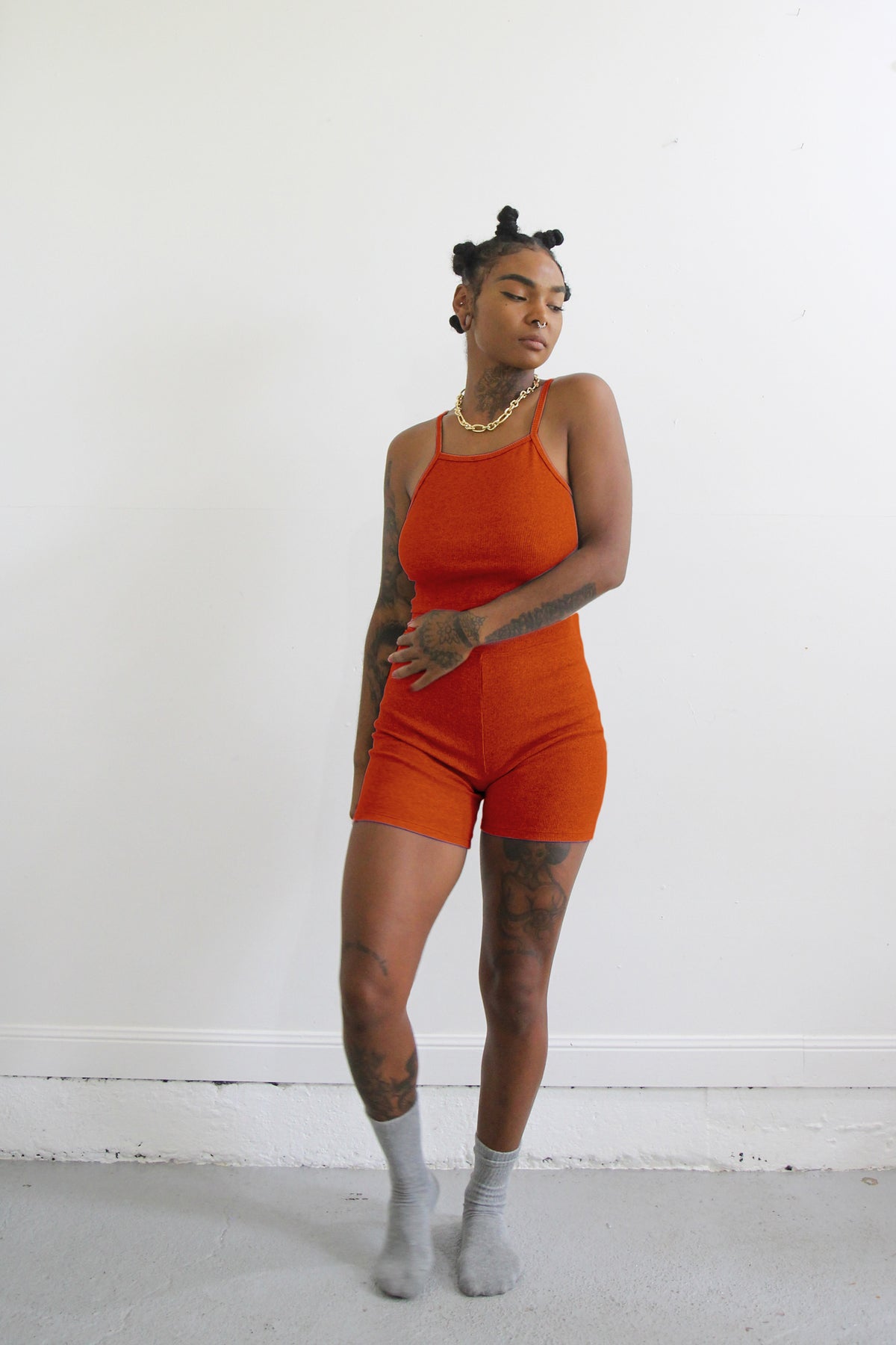 Orange biker hotsell short romper